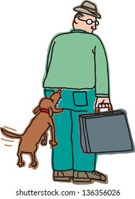 Vector illustration of a man being bitten by a dog from behind