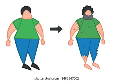 Vector illustration man being homeless. Hand drawn. Colored outlines.