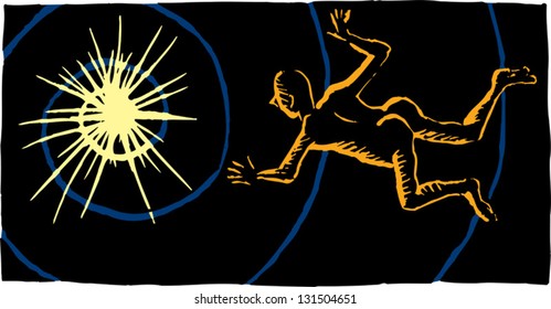 Vector illustration of man between life and death