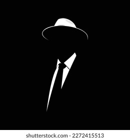 vector illustration of man in black suit with hat and tie