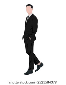 Ilustração vetorial de um homem de terno preto com sapatos clássicos. Fato preto para eventos formais