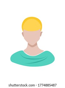 Vector illustration with a man with blond hair and a turquoise t-shirt. Design avatars for social networks.