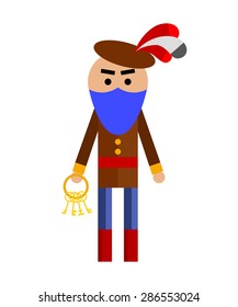 Vector illustration of man with blue beard and keys. "Bluebeard".