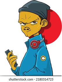 vector illustration of a man with blue jacket 