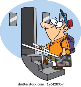 Vector illustration of man boarding a plane with luggage