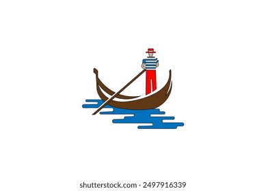 Vector illustration of a man in a boat in a minimalist style