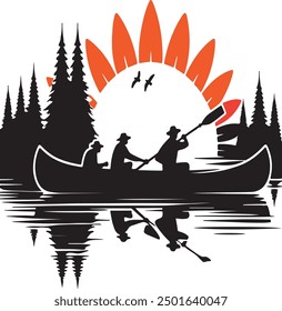 vector illustration of a man and a boat on a lake