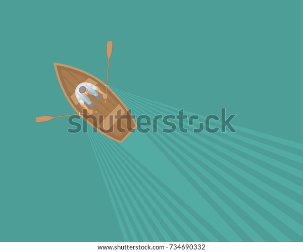 ベクターイラスト 船の中の男 平面図 漁師 上から見る のベクター画像素材 ロイヤリティフリー
