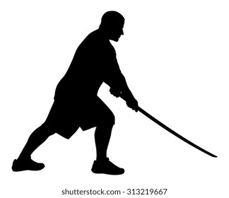 Vector illustration of man with bokken silhouette