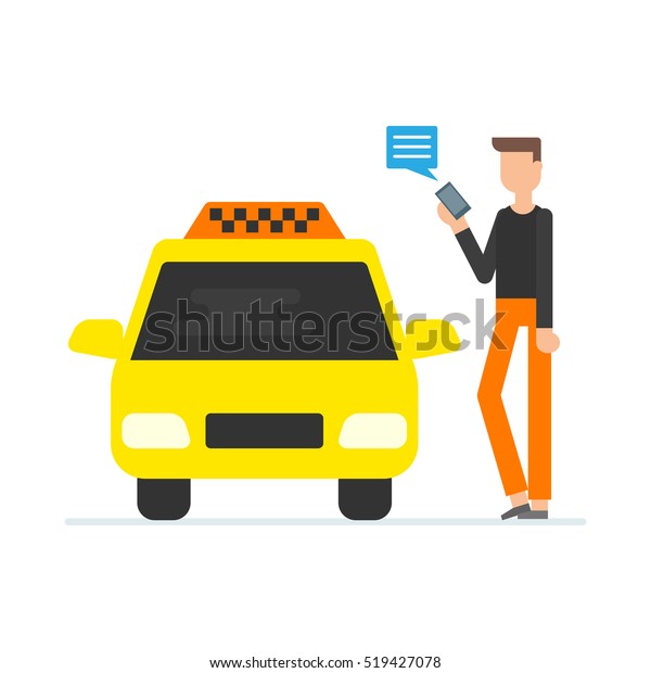 Vector\
illustration of a man book a taxi using mobile\
app