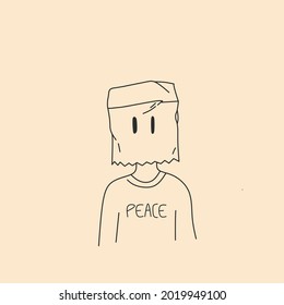 Vector illustration man and box head and peace text en his shirt  