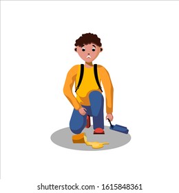 vector illustration of a man or boy sad because his drink is spilled