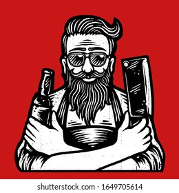 Vector Illustration Of Man Bring Knife And Bottle