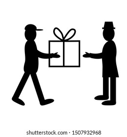 Vector illustration of man bringing box other man.Delivery.Flat style.Icon.Isolated elements
