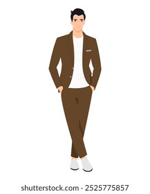 Vector illustration of a man in a brown suit and classic shoes. Suit for formal events