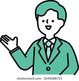 Vector illustration of a man in a business suit smiling and talking
