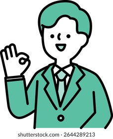 Vector illustration of a man in a business suit in a positive pose with a smile