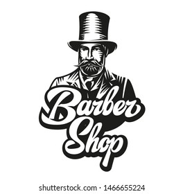 Vector illustration with man and calligraphic inscription for barbershop