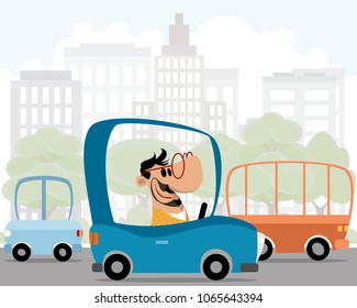 Vector illustration of a man in a car