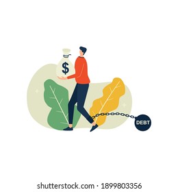 Vector Illustration. Man Carry Debt. Financial Concept