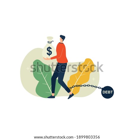 Vector illustration. Man carry debt. Financial concept