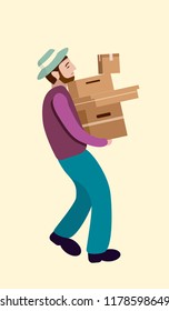 Vector illustration of a man carrying boxes