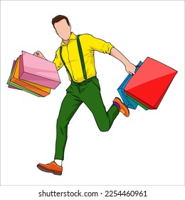 vector illustration of a man carrying a gift