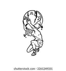 vector illustration of a man carrying a globe
