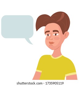 Vector Illustration mit einem Mann in Cartoon flach Stil. Männliches Portrait. Zeichen. Junge mit Nachricht.