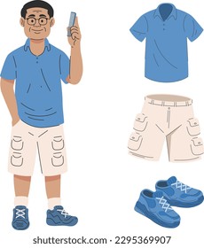 Vector illustration of a man in casual clothes with a mobile phone.