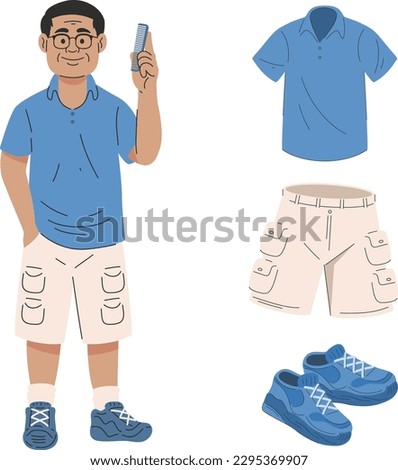 Vector illustration of a man in casual clothes with a mobile phone.