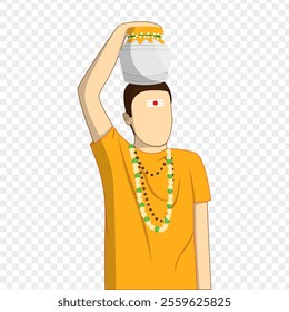 Vector illustration of man celebrating Thaipusam on transparent background