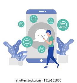 vector illustration man chatting and walking flat style