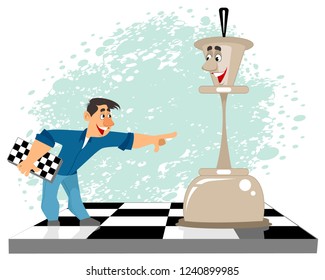 Vector illustration of a man and a chess figure