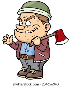 Vector illustration of Man chopping wood