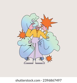 Ilustración vectorial de un hombre con un cigarrillo en la mano y una nube de humo
