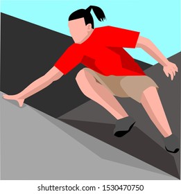vector illustration, man climbing a building. parkour vector.