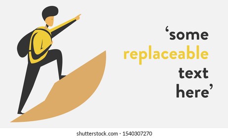 Vector illustration of a man climbs up the mountain with text placeholder