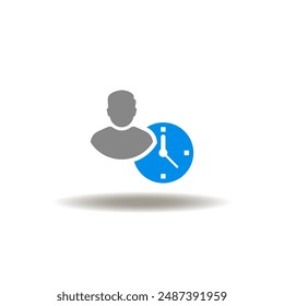 Vector illustration of man and clock sign. Icon of attendance.