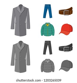 Vector illustration of man and clothing icon. Set of man and wear vector icon for stock.
