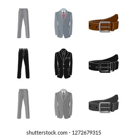 Vector illustration of man and clothing icon. Set of man and wear vector icon for stock.