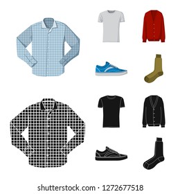 Vector illustration of man and clothing logo. Set of man and wear vector icon for stock.