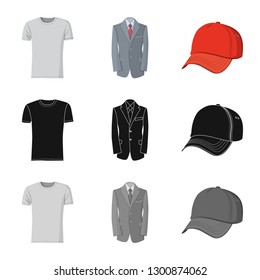 Vector illustration of man and clothing logo. Set of man and wear stock symbol for web.