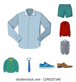 Vector illustration of man and clothing sign. Set of man and wear stock vector illustration.