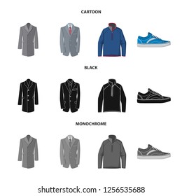Vector illustration of man and clothing sign. Set of man and wear stock vector illustration.