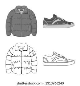 Vector illustration of man and clothing sign. Set of man and wear vector icon for stock.