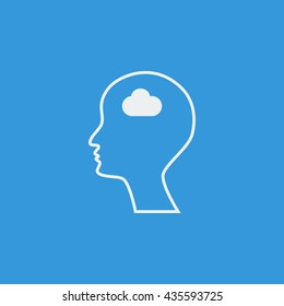 Vector illustration of man cloud sign icon on blue background.