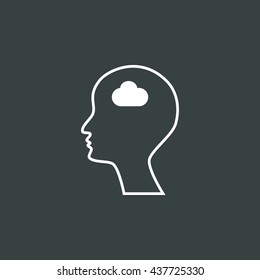 Vector illustration of man cloud sign icon on dark background.
