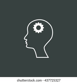 Vector illustration of man cog sign icon on dark background.