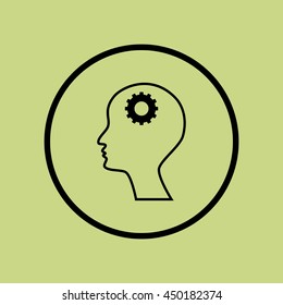 Vector illustration of man cog sign icon on green circle background.